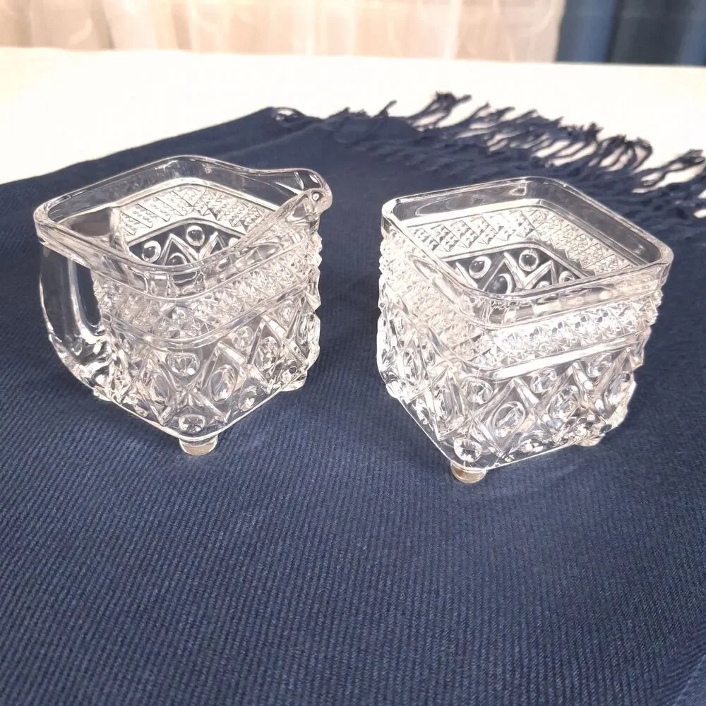 Vintage Cape Cod Square Creamer & Sugar Set by Imperial Glass, Ohio